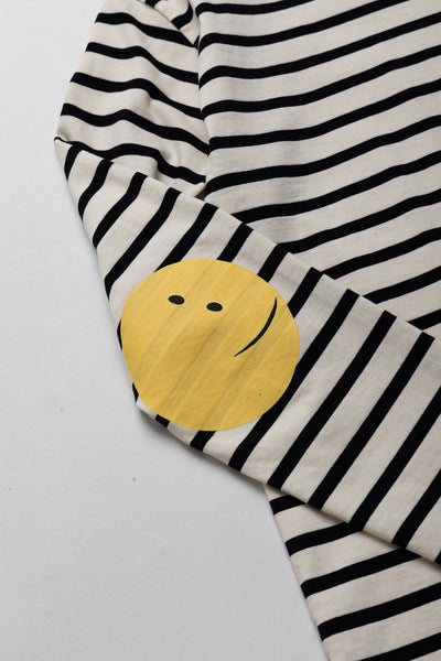 Stripe Jersey Crew Long Sleeve T (RAINBOWY Patch) - Black x Ecru