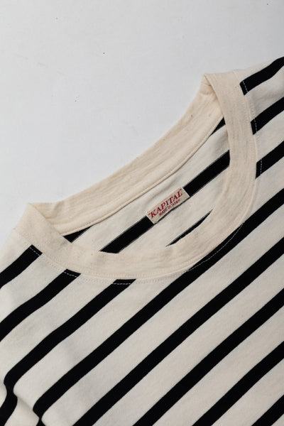 Stripe Jersey Crew Long Sleeve T (RAINBOWY Patch) - Black x Ecru