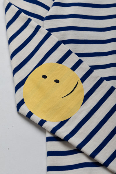 Stripe Jersey Crew Long Sleeve T (RAINBOWY Patch) - Ecru x Blue