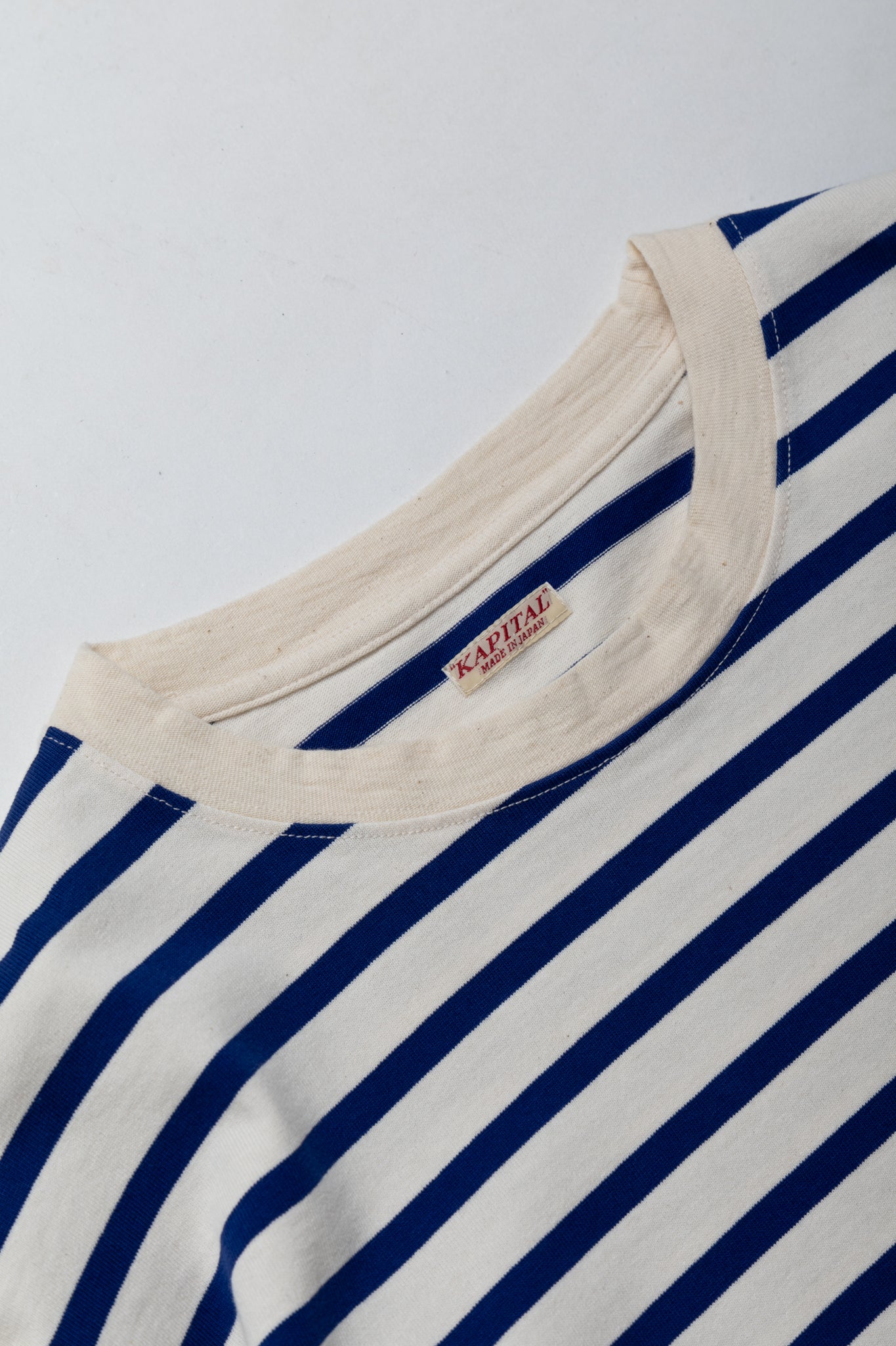 Stripe Jersey Crew Long Sleeve T (RAINBOWY Patch) - Ecru x Blue