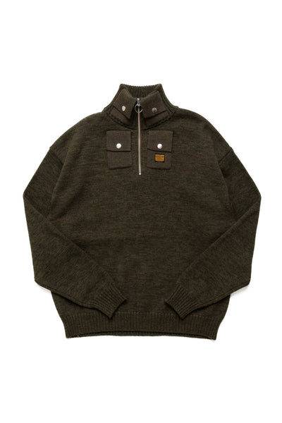 8G Cotton Wool NICKEL "4" Half ZIP Sweater - Khaki