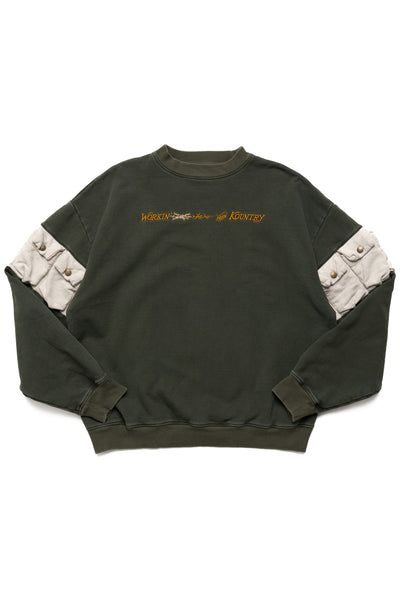 SWT Knit 2TONES NICKEL "8" Sleeve SWT (WORKING Embroidery) - Khaki