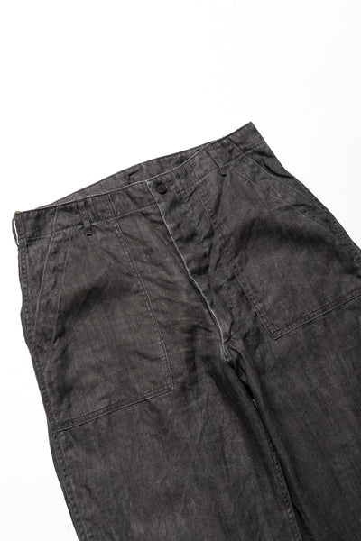 Sumi Dyed Linen Summer Fatigue Pants - Charcoal Grey