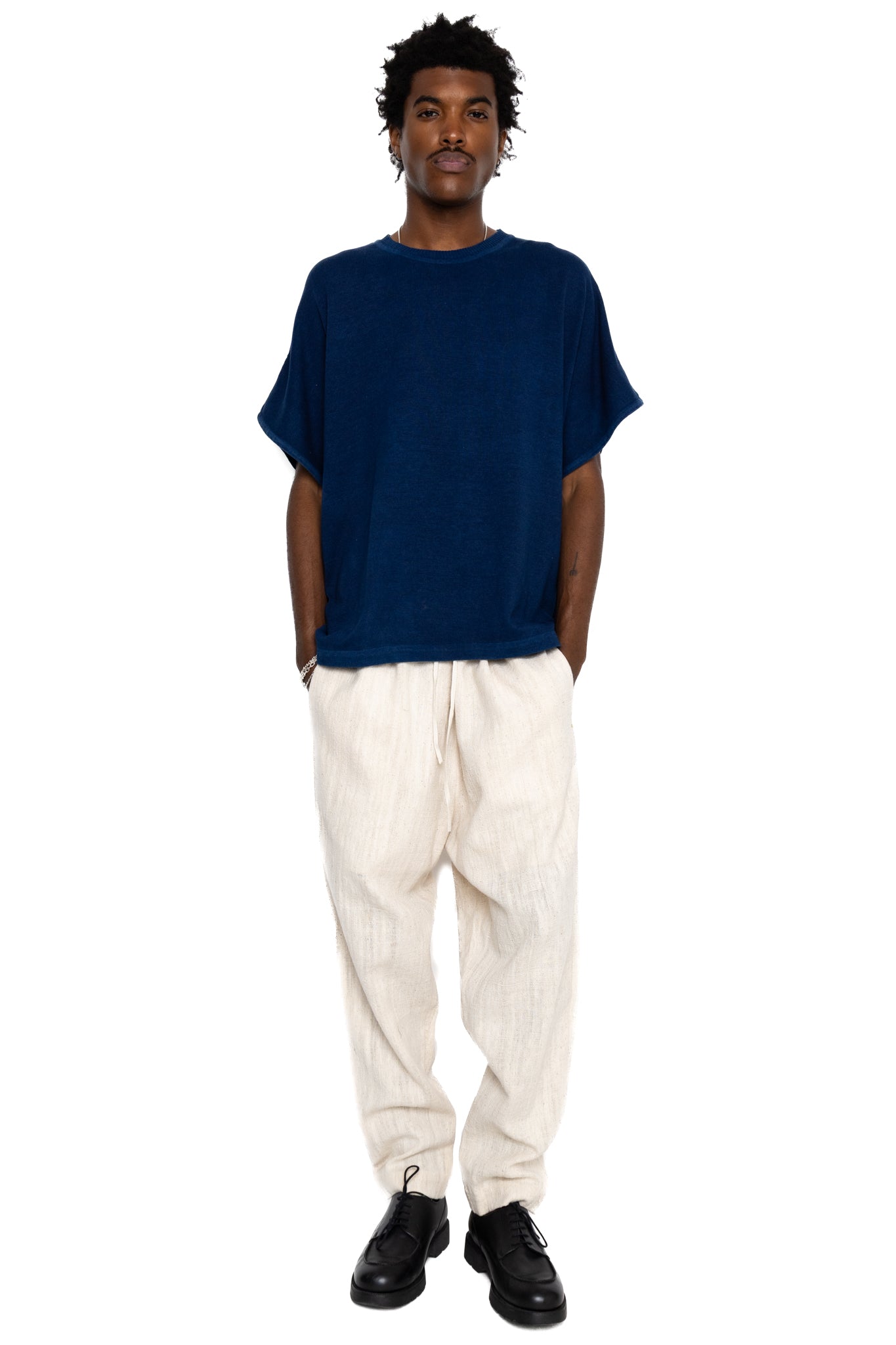 Medium Indigo Cotton Knitted T-Shirt