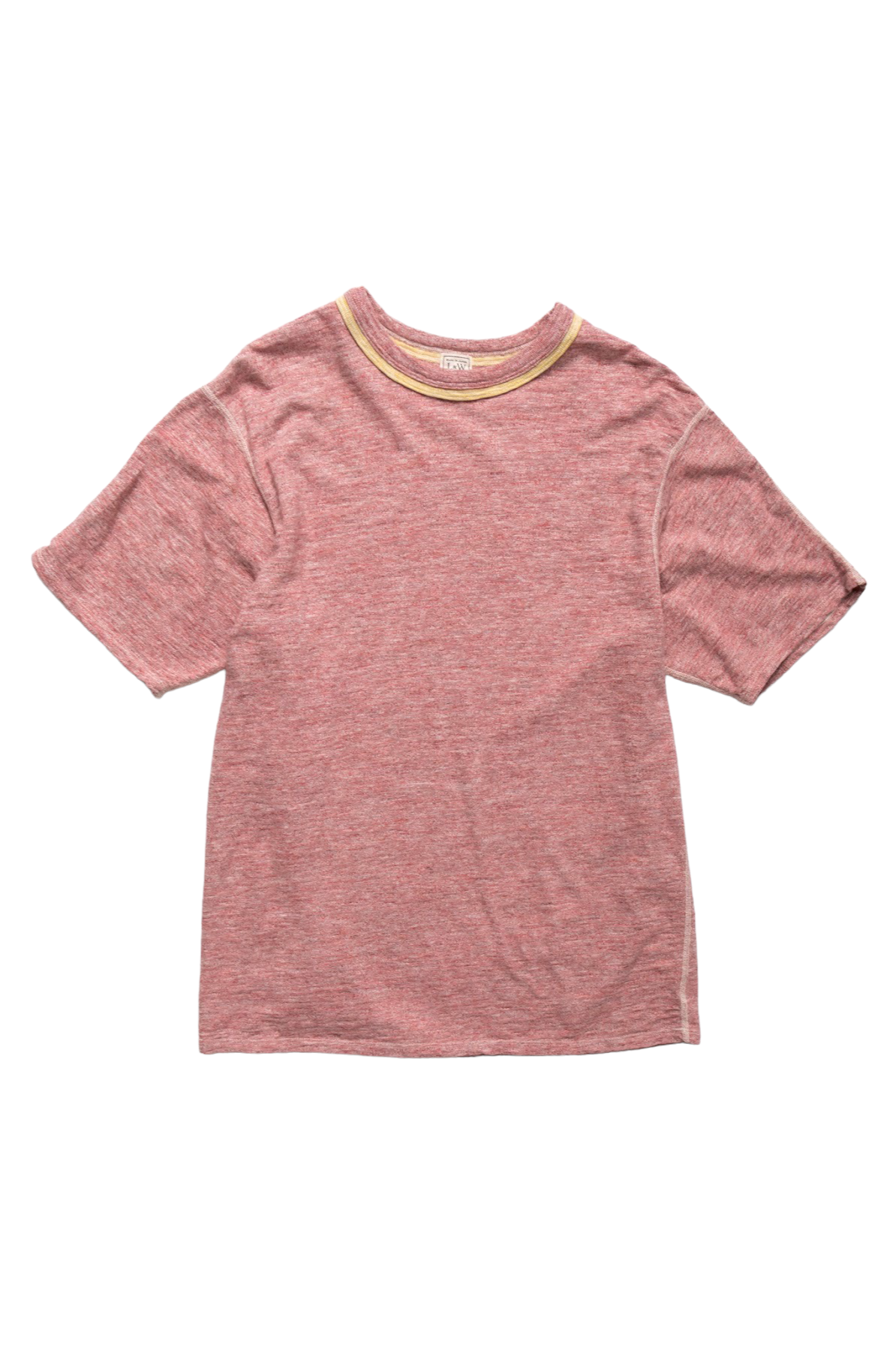 From Loop & Weft is an uneven heather slub knit. Vintage Inspired Double binder neck Set-in on the front and raglan sleeve on the back. Cotton thread stitching. Color: Red Cherry. One wash. Unisex regular fit. 100% cotton. Made in Japan
