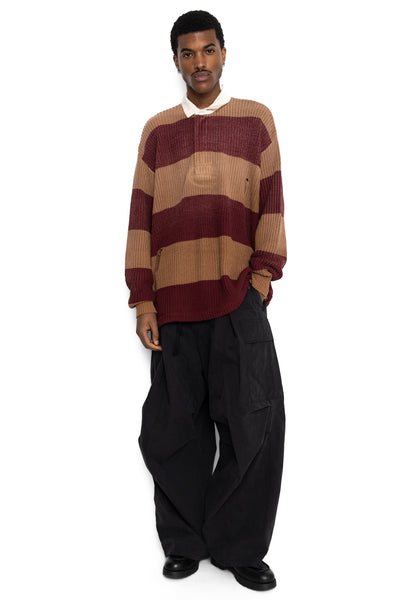 5G Cotton Knit RUGGER Shirt - Brown x Burgundy