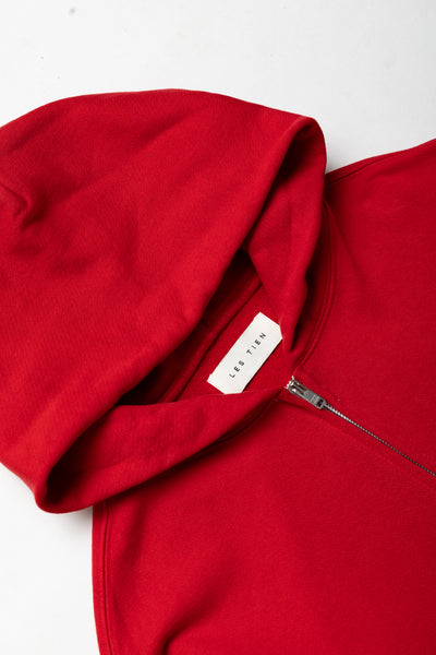 Cropped Zip Hoodie - Crimson