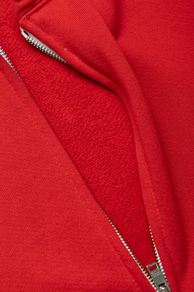 Cropped Zip Hoodie - Crimson