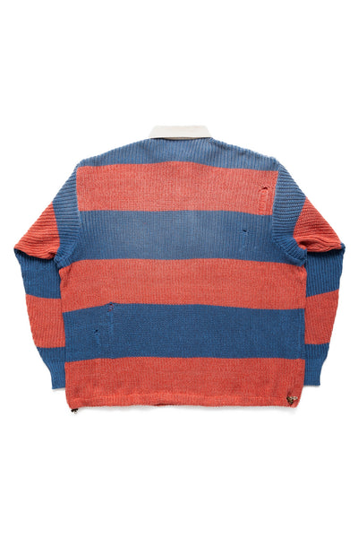 5G Cotton Knit RUGGER Shirt - Sax x Red