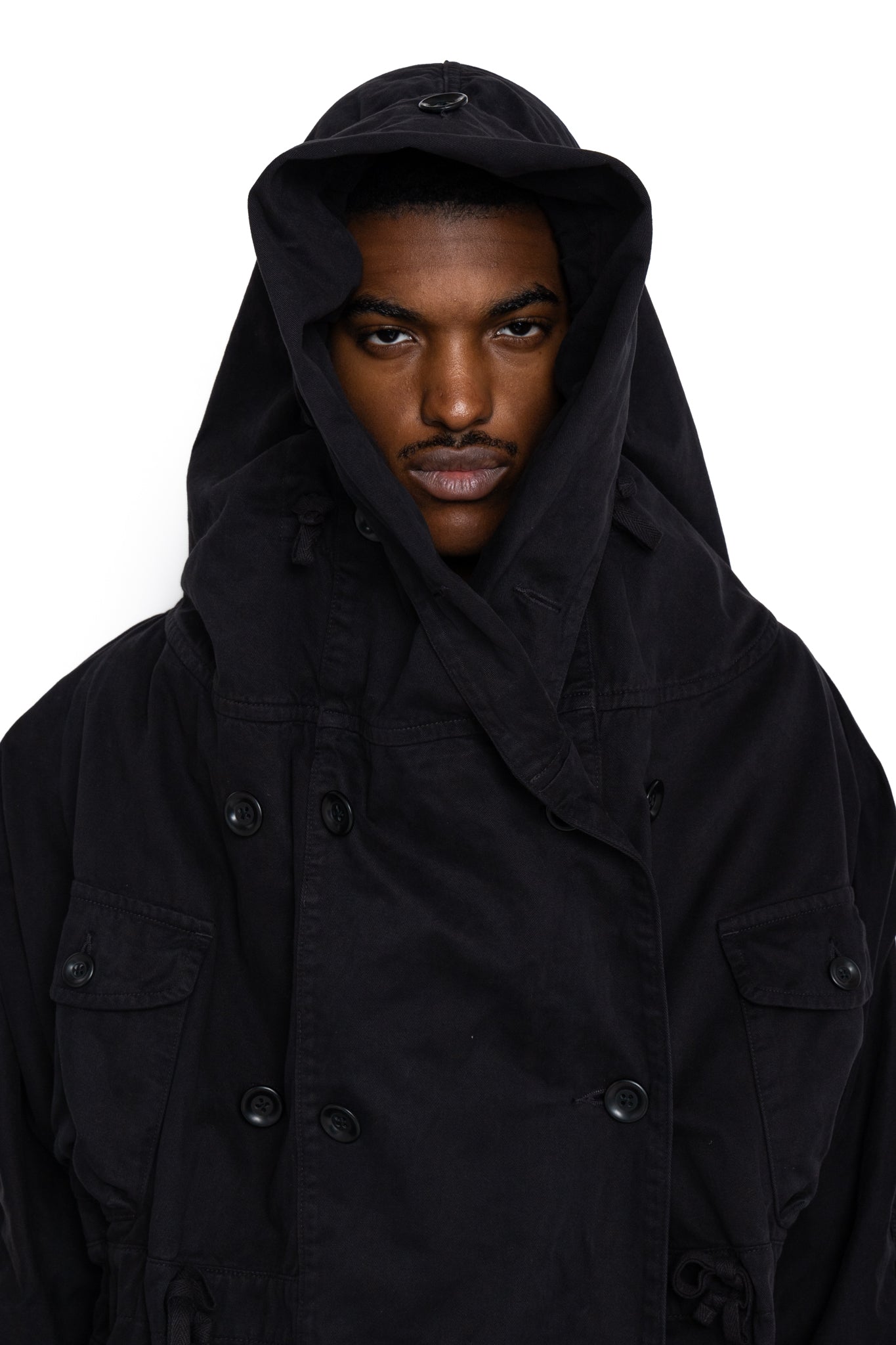 Katsuragi Cotton Ring Coat - Black