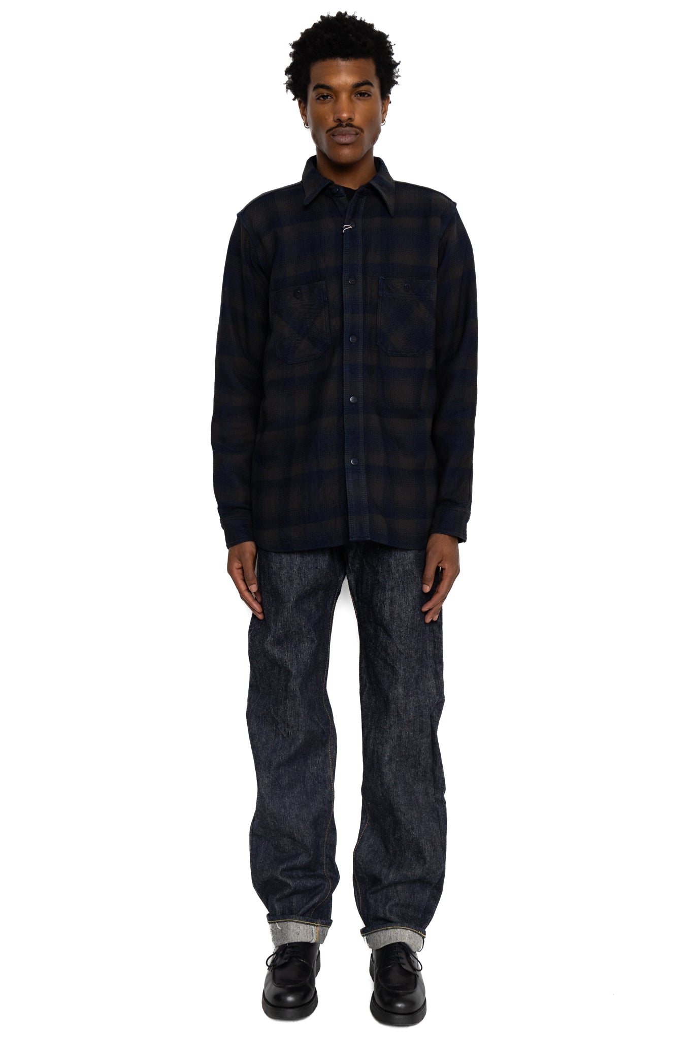 Rope Dyed Indigo Heavy Flannel Work Shirt Western Fit