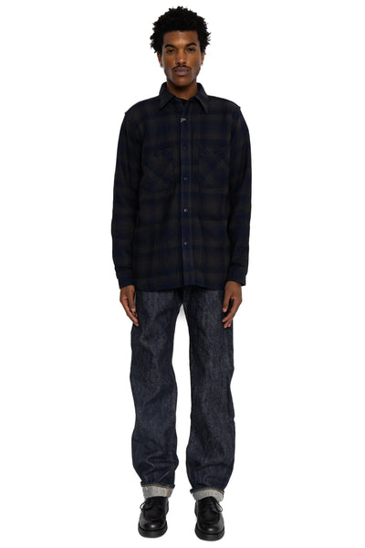 Rope Dyed Indigo Heavy Flannel Work Shirt Western Fit