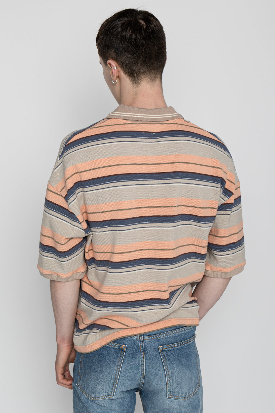 Multi Stripe Pique BOX Polo - Beige x Pink