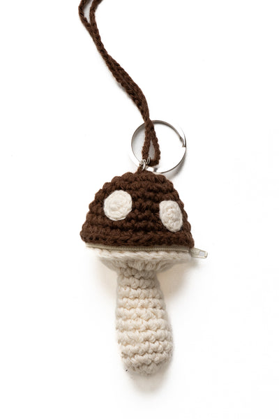 Small Mushroom Keychain Necklace - Brown