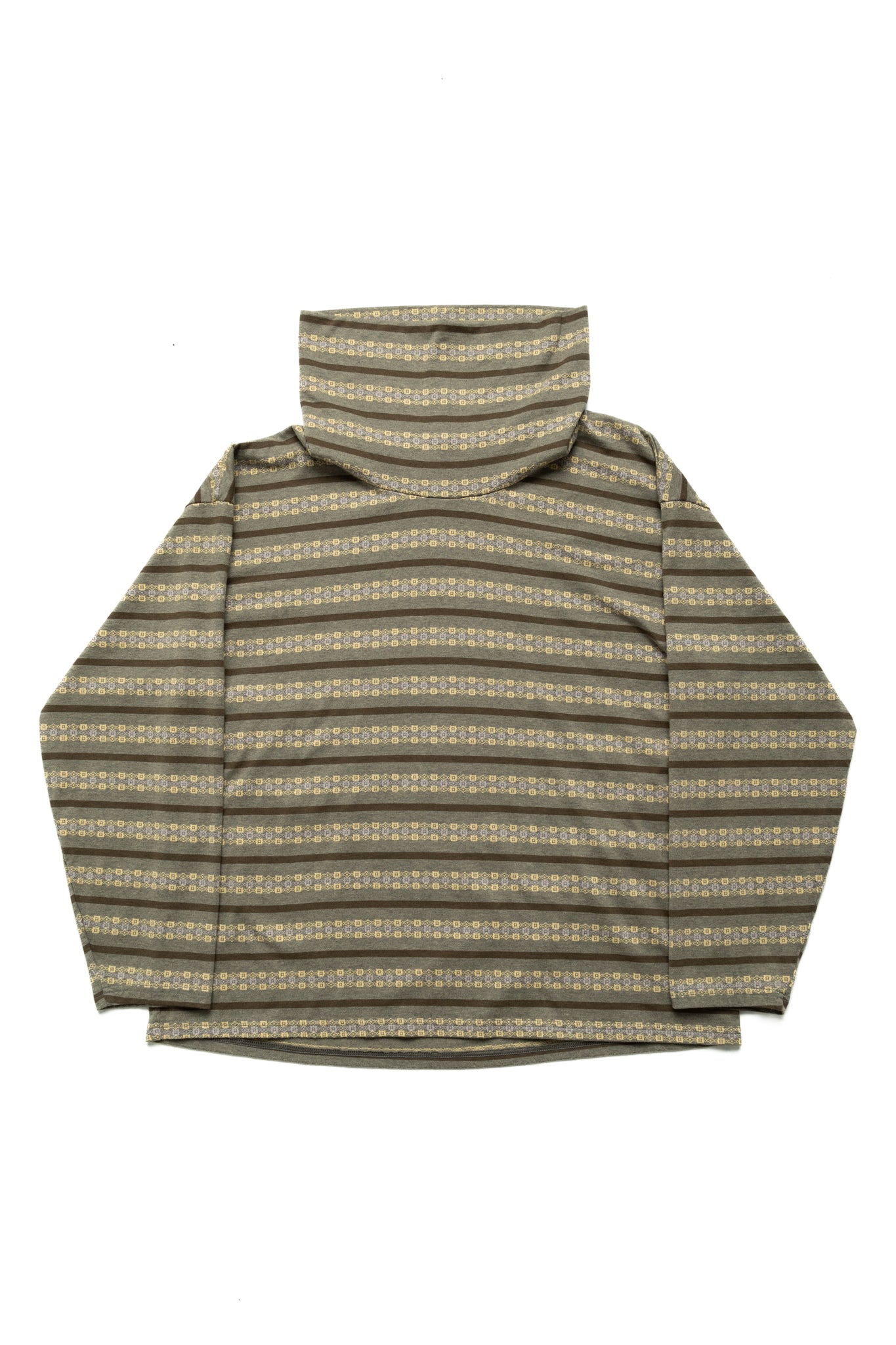 SUNRISE Jacquard Stripe Jersey Baggy High Neck Long Sleeve T - Grey x Khaki