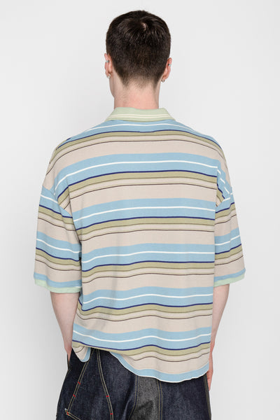 Multi Stripe Pique BOX Polo - Beige x Blue