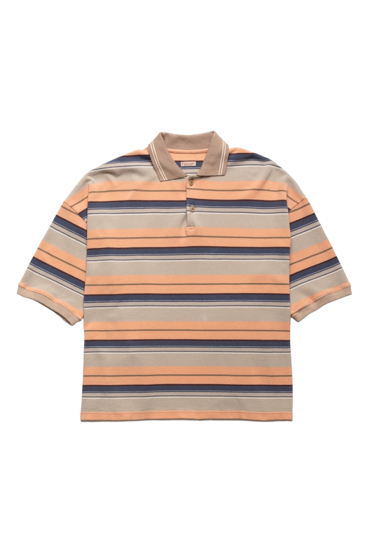 Multi Stripe Pique BOX Polo - Beige x Pink