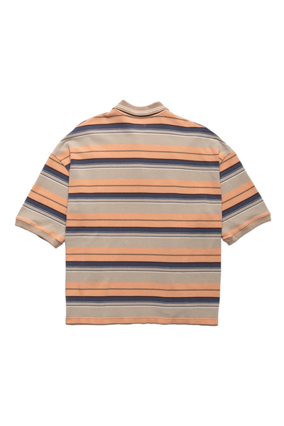 Multi Stripe Pique BOX Polo - Beige x Pink