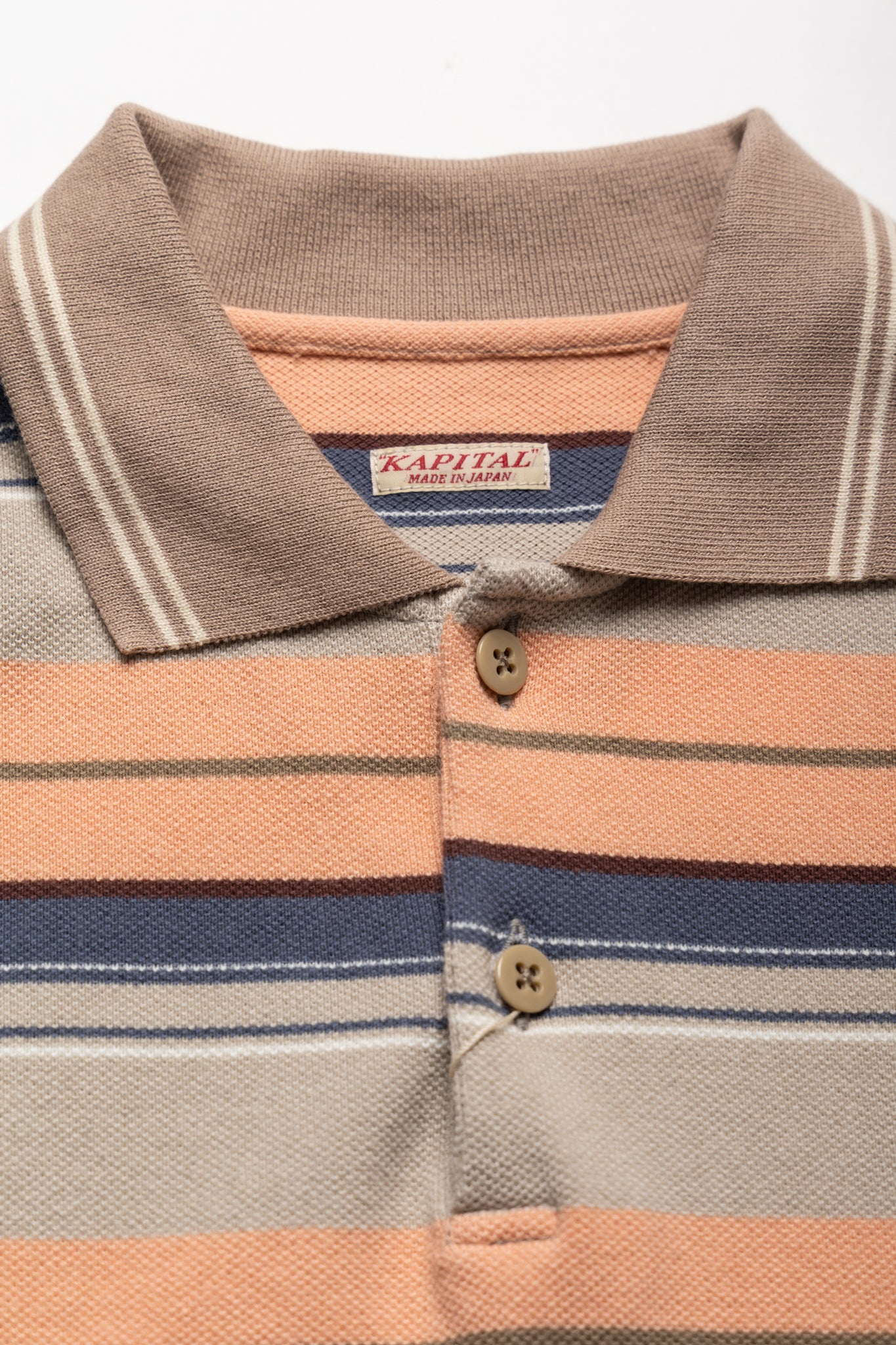 Multi Stripe Pique BOX Polo - Beige x Pink