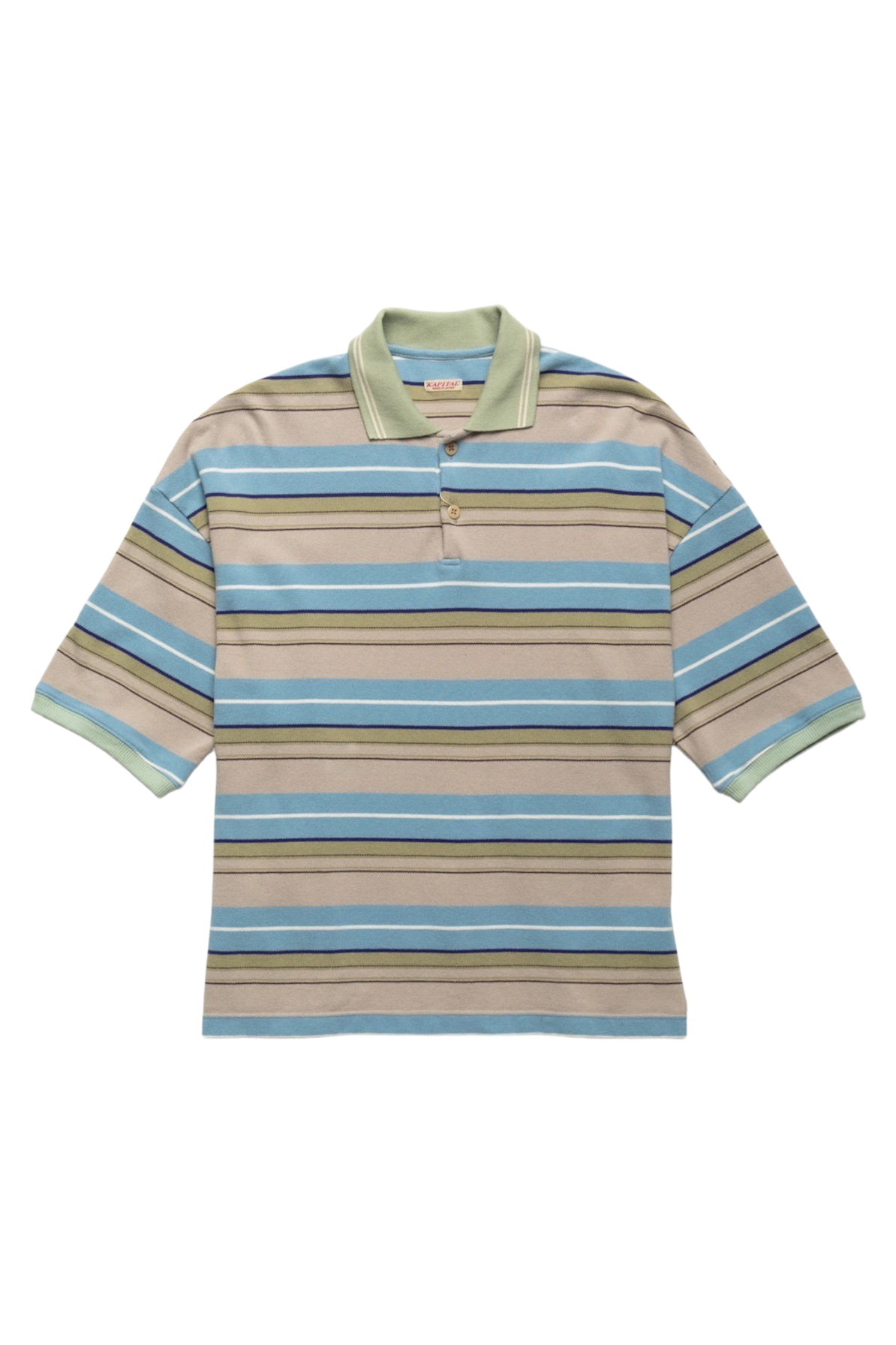 Multi Stripe Pique BOX Polo - Beige x Blue