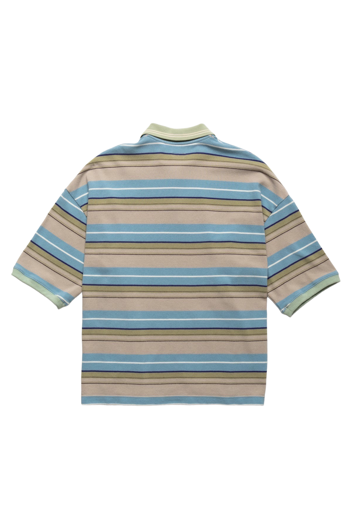 Multi Stripe Pique BOX Polo - Beige x Blue