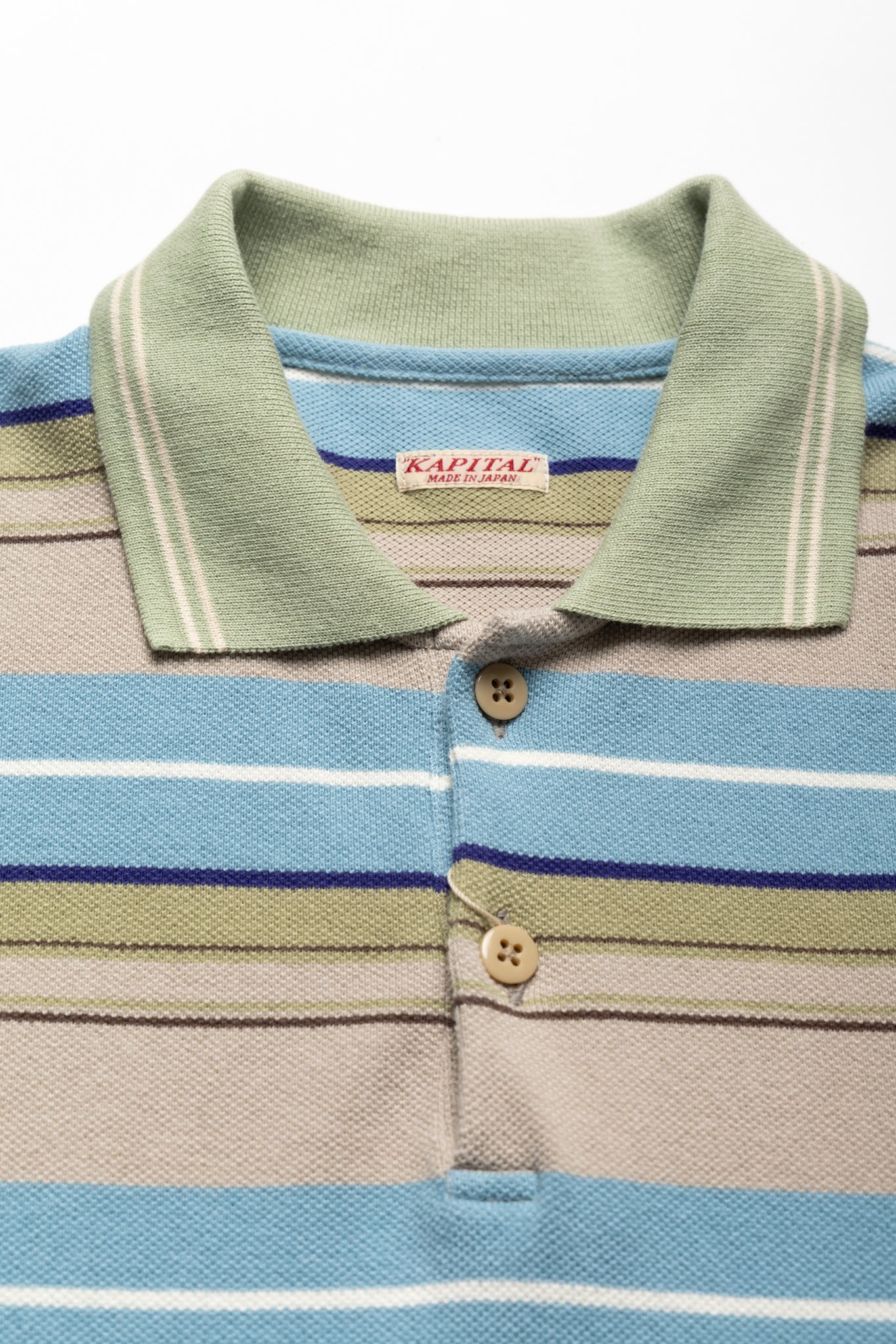 Multi Stripe Pique BOX Polo - Beige x Blue