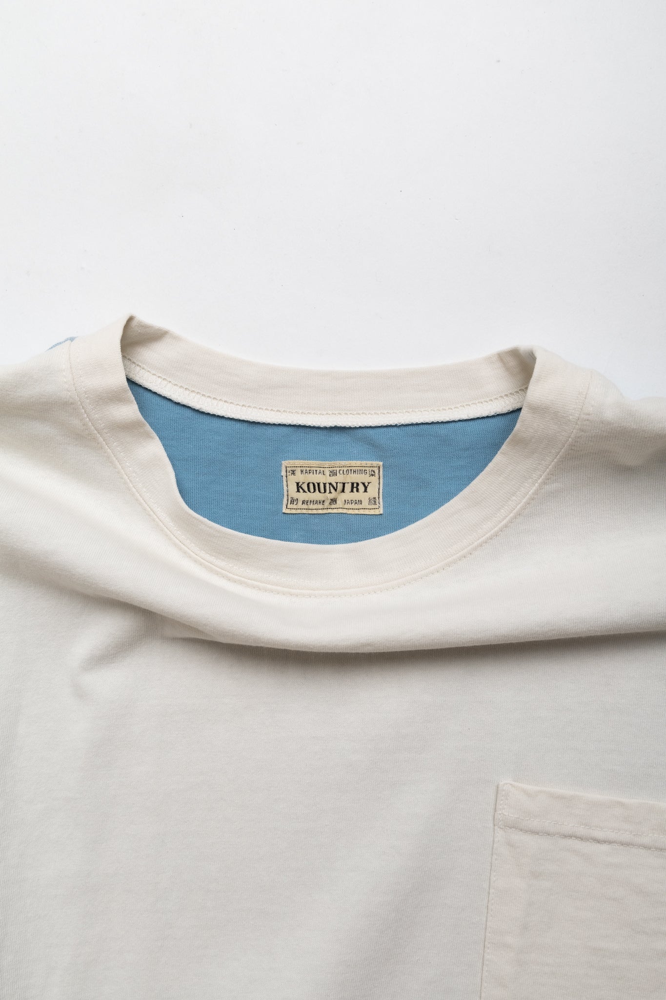 Jersey 2TONES BIG Pocket T (BONE) - Ecru x Sax