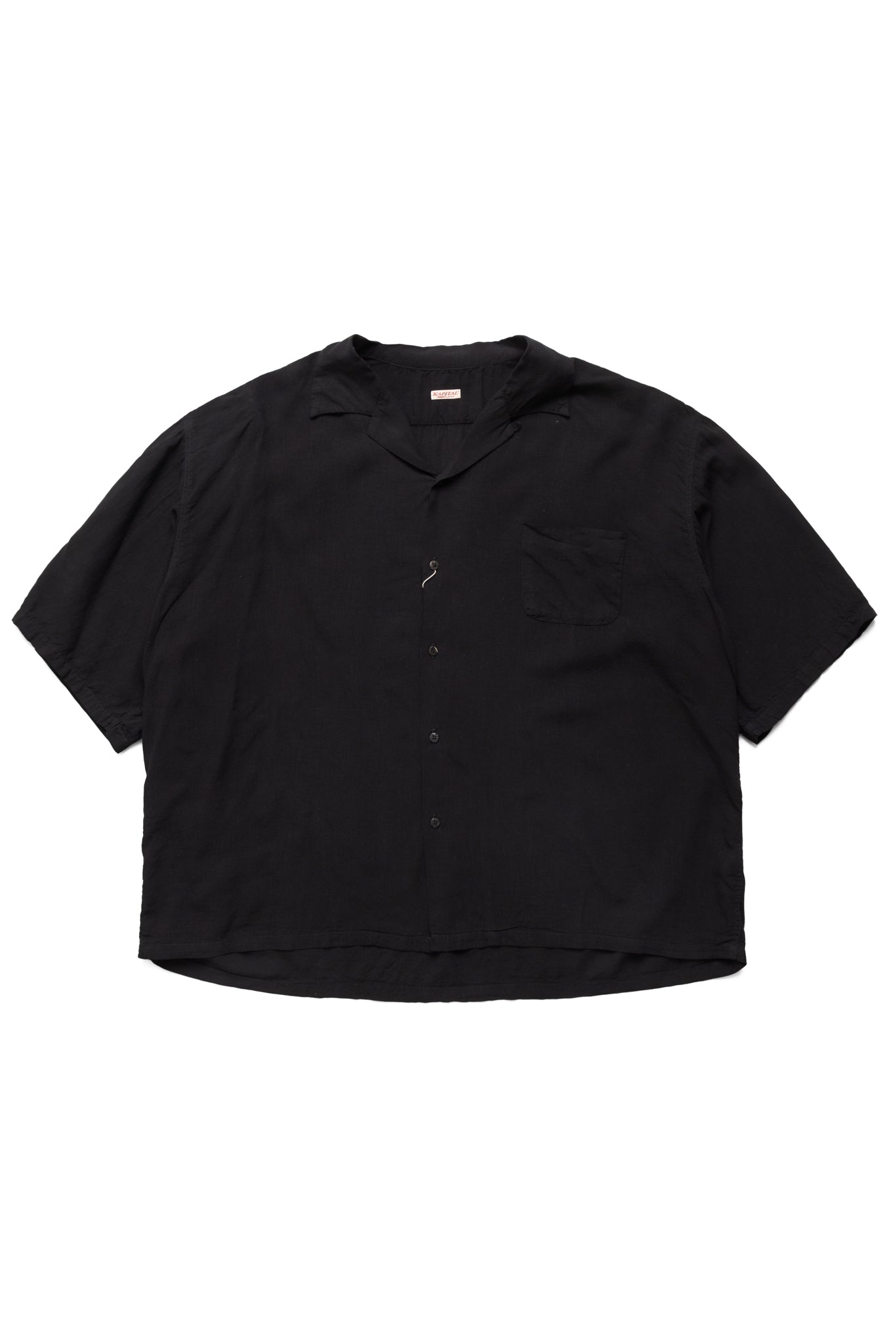 Soft Linen Open Collar BIG Shirt - Black