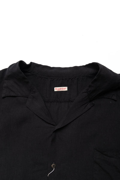 Soft Linen Open Collar BIG Shirt - Black