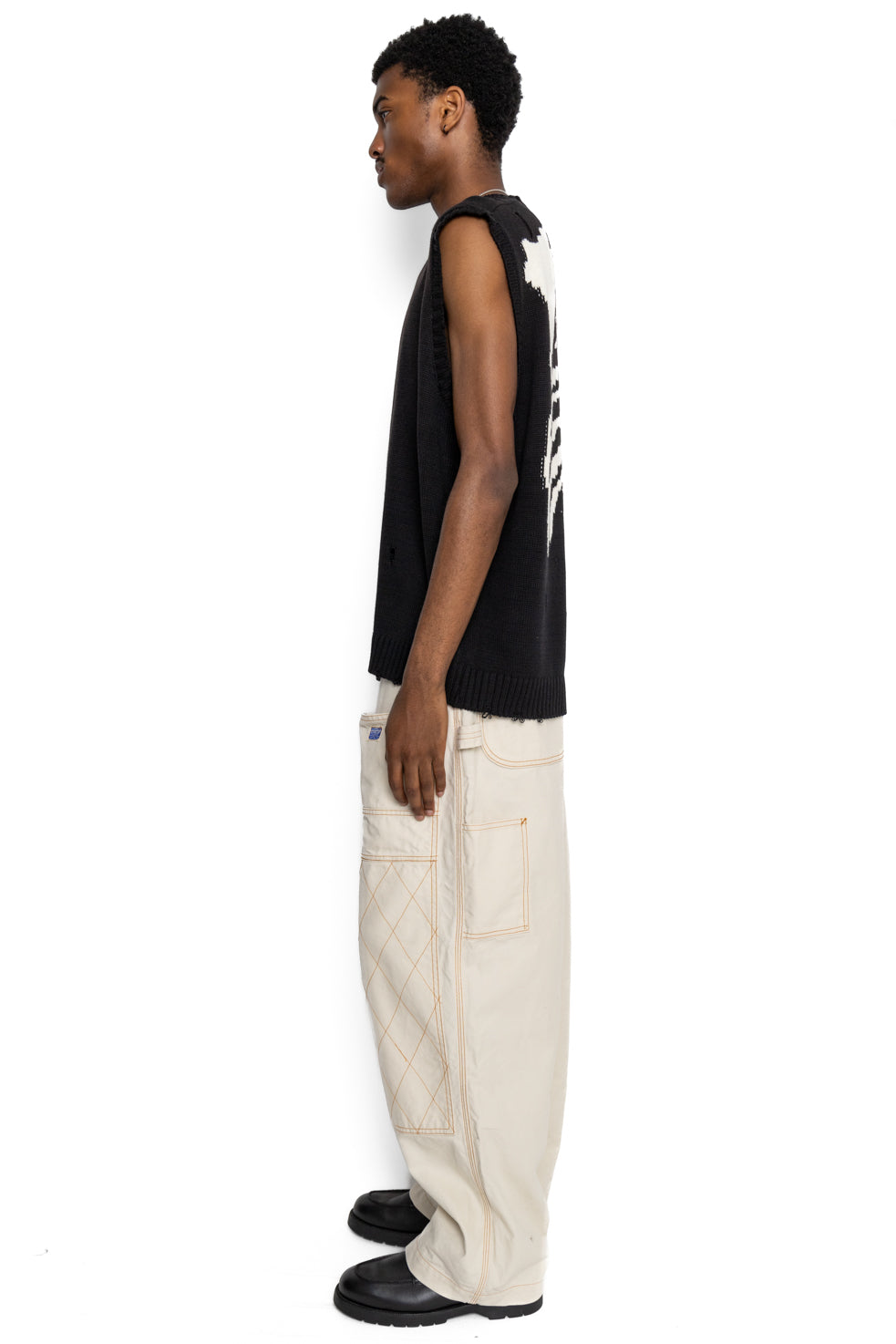 Light Canvas ZIPPER Wide LUMBER Pants - Ecru