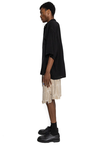 Soft Linen Open Collar BIG Shirt - Black