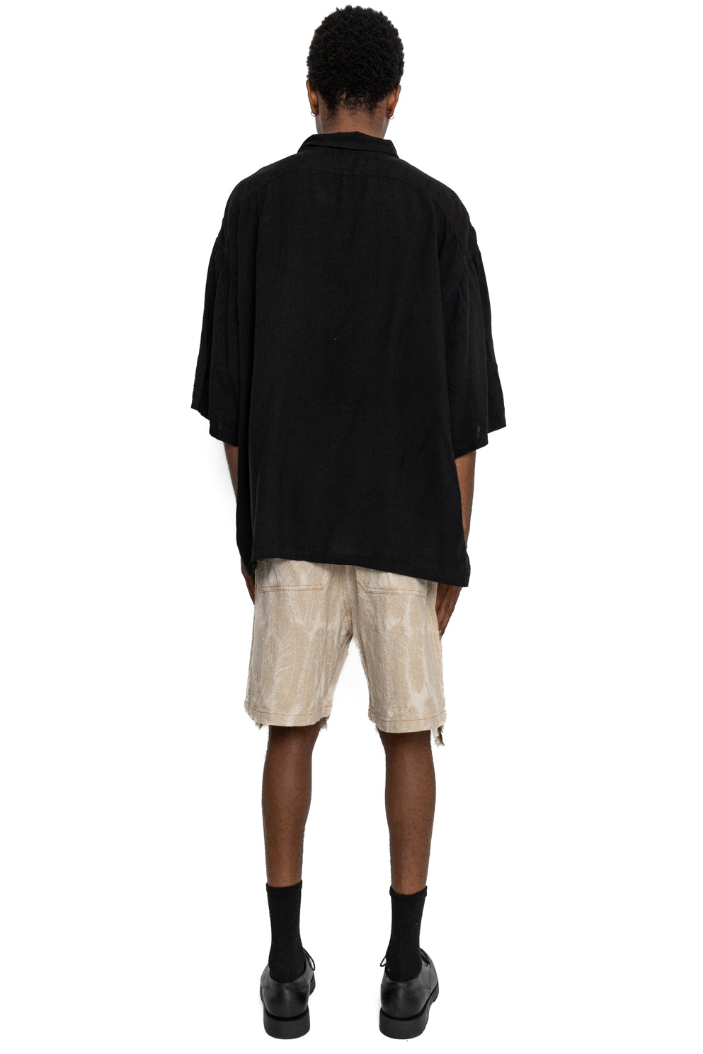 Soft Linen Open Collar BIG Shirt - Black