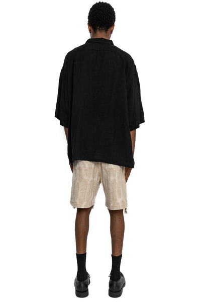Soft Linen Open Collar BIG Shirt - Black