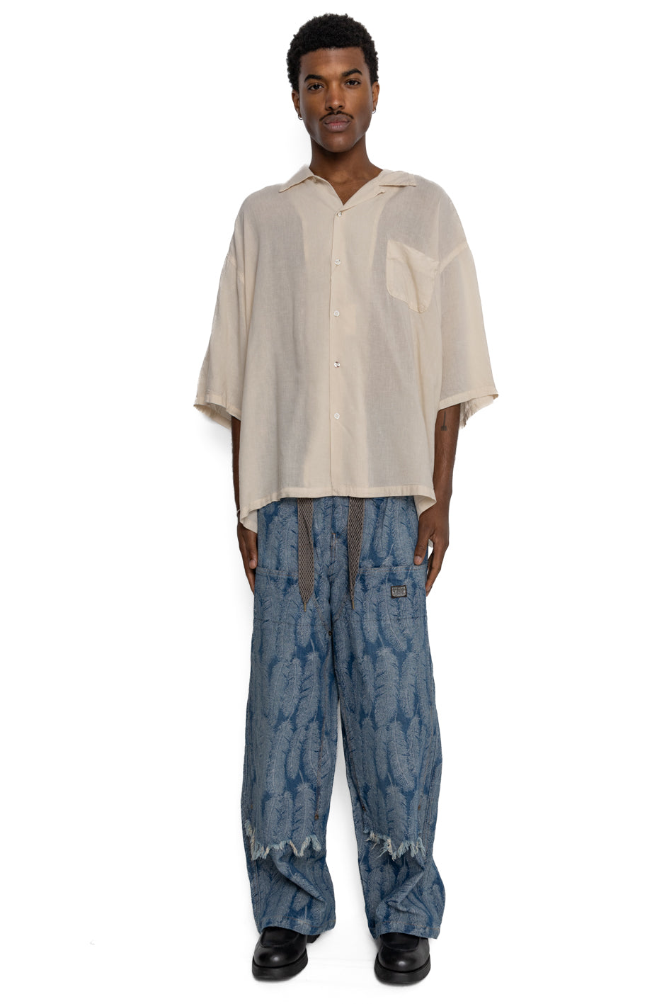 Soft Linen Open Collar BIG Shirt - Ecru