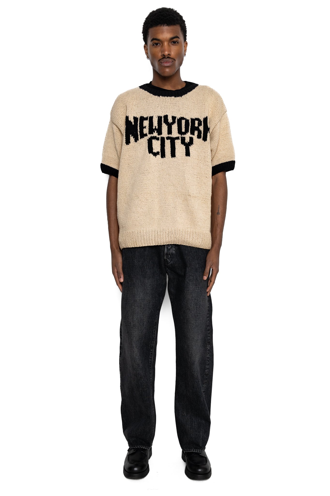 Handmade "New York City" S/S Crewneck Knit Ringer - Natural