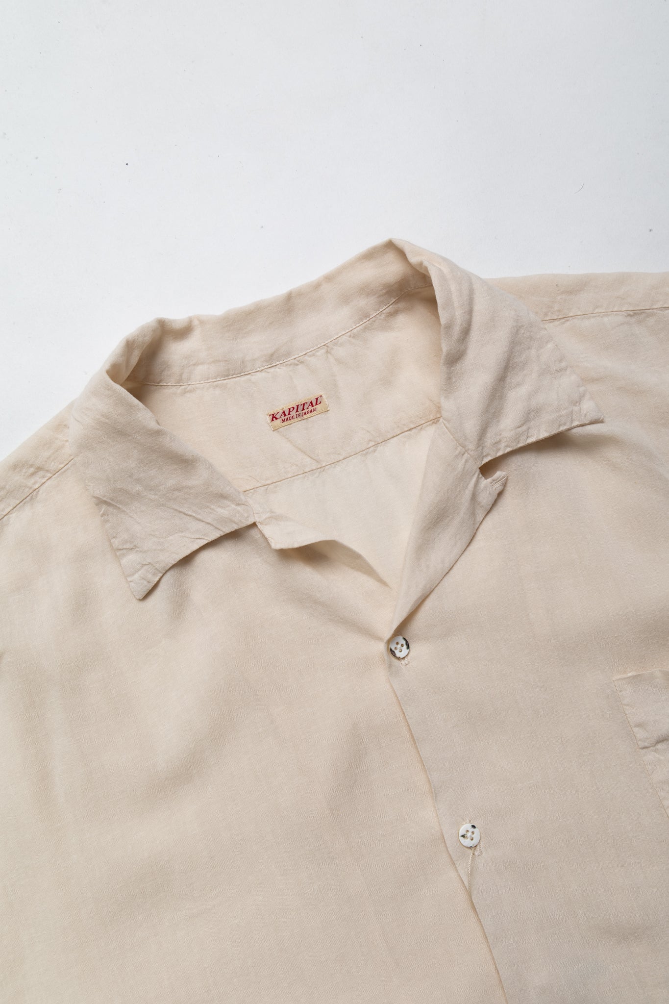 Soft Linen Open Collar BIG Shirt - Ecru