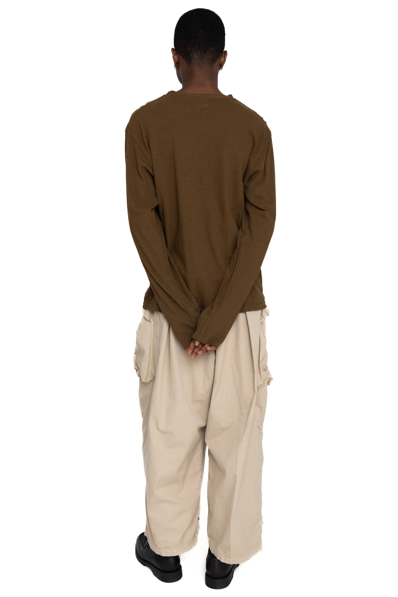 Gauze Jersey BISCUIT Pocket Long Sleeve T - Brown Khaki