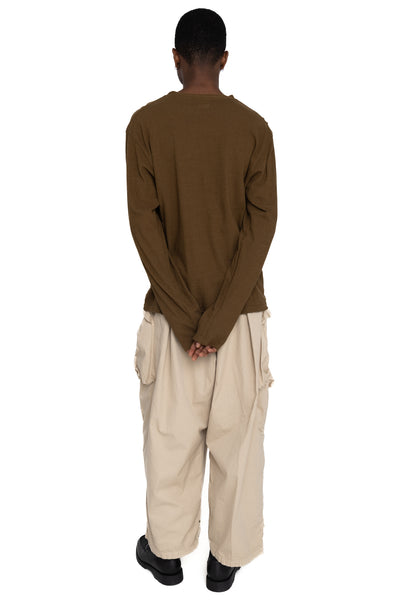 Gauze Jersey BISCUIT Pocket Long Sleeve T - Brown Khaki