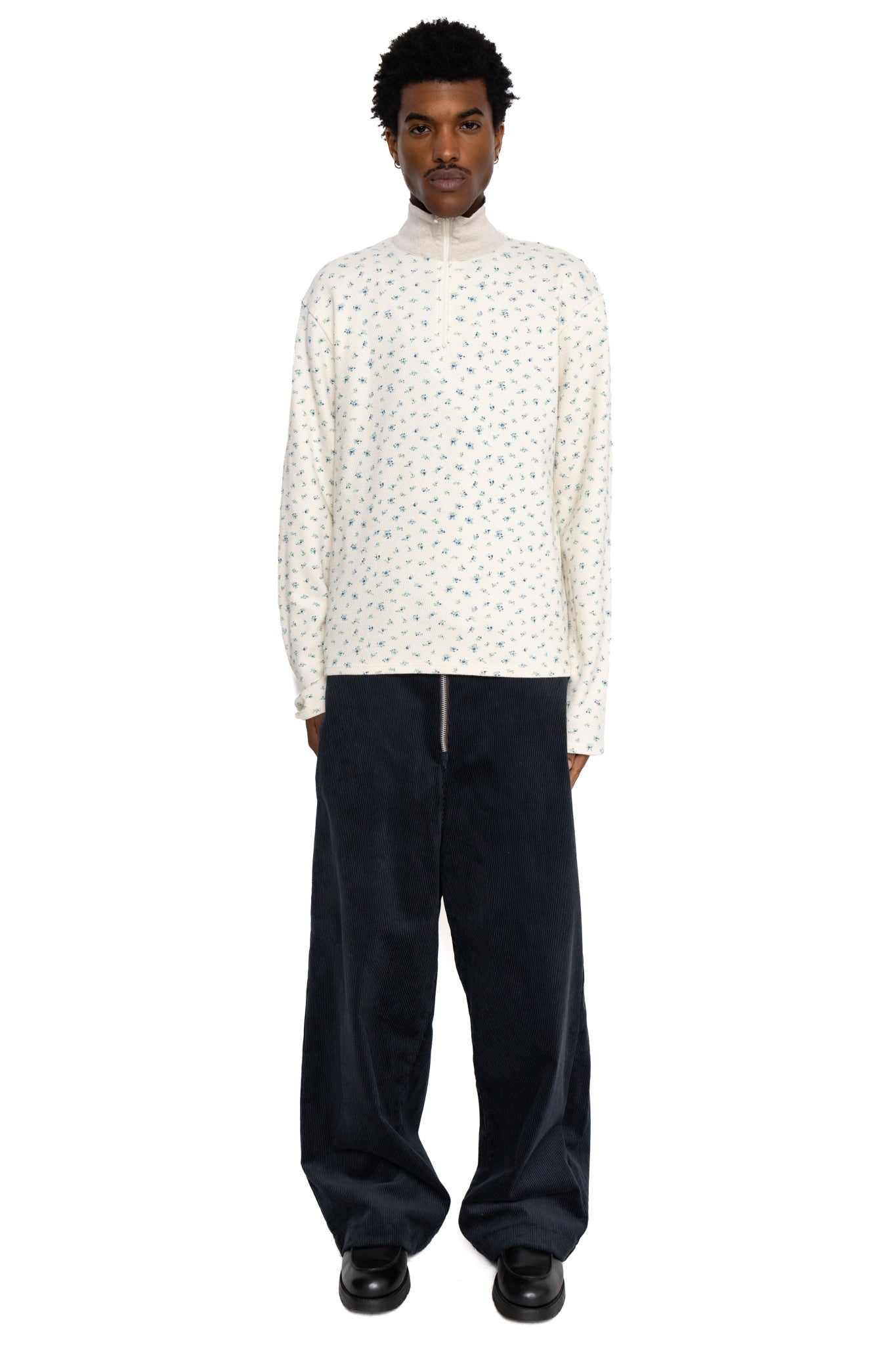 Kapital Waffle Jersey Callico Print Half Zip T (2TONES