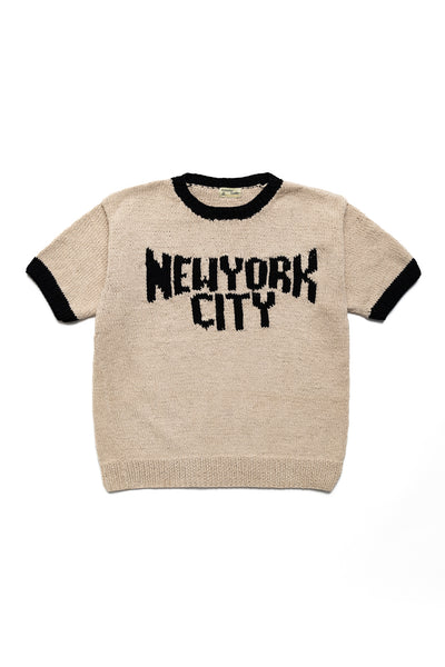 Handmade "New York City" S/S Crewneck Knit Ringer - Natural