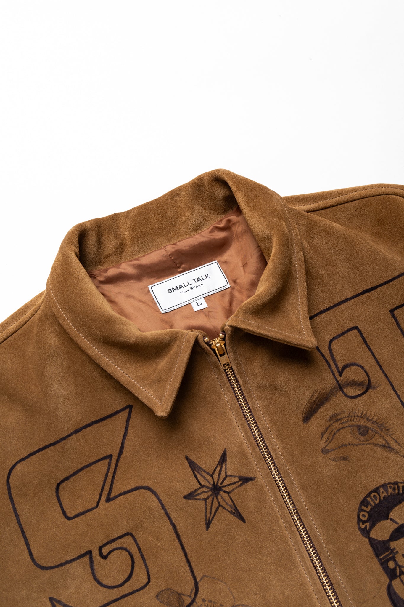 Small Talk Studio Hand Drawn Suede Jacket – BLUE IN GREEN SOHO Small Talk Studio Hand Drawn Suede Jacket – BLUE IN GREEN SOHO