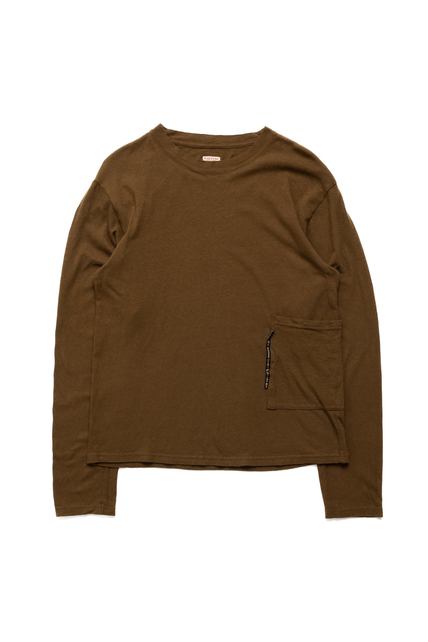 Gauze Jersey BISCUIT Pocket Long Sleeve T - Brown Khaki