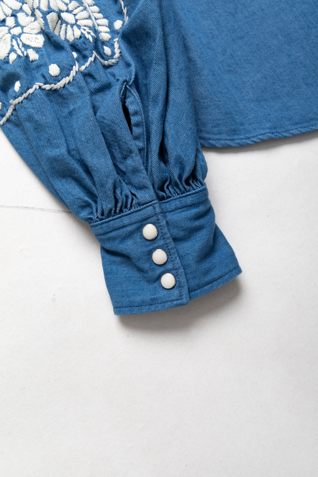 Kapital Women's 8oz Denim Puff-Sleeve Western Shirt (Flower