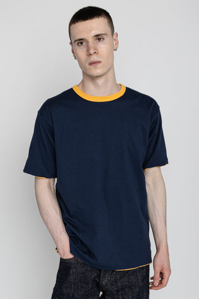 Whitesville 40/2 S/S Reversible Pocket T-Shirt - Navy x Gold