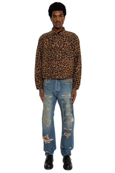 Twill Aging Wool Leopard 1st Jacket - Brown