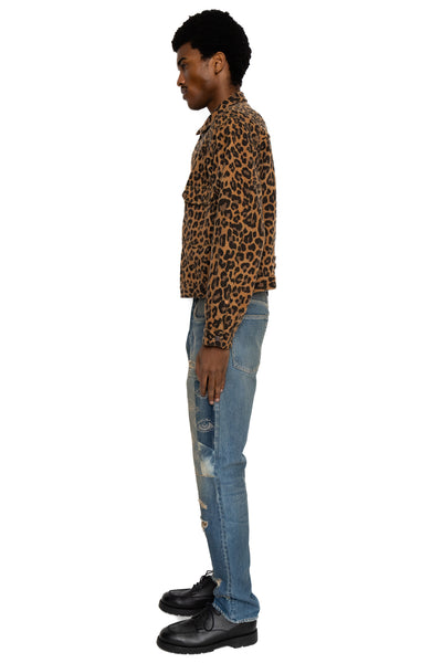 Twill Aging Wool Leopard 1st Jacket - Brown