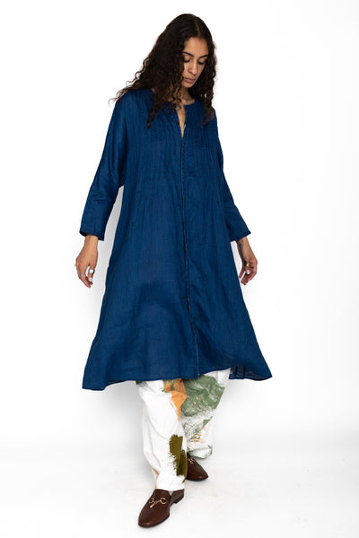 French Cloth Linen Pintucks O'KEEFFE Dress - Indigo