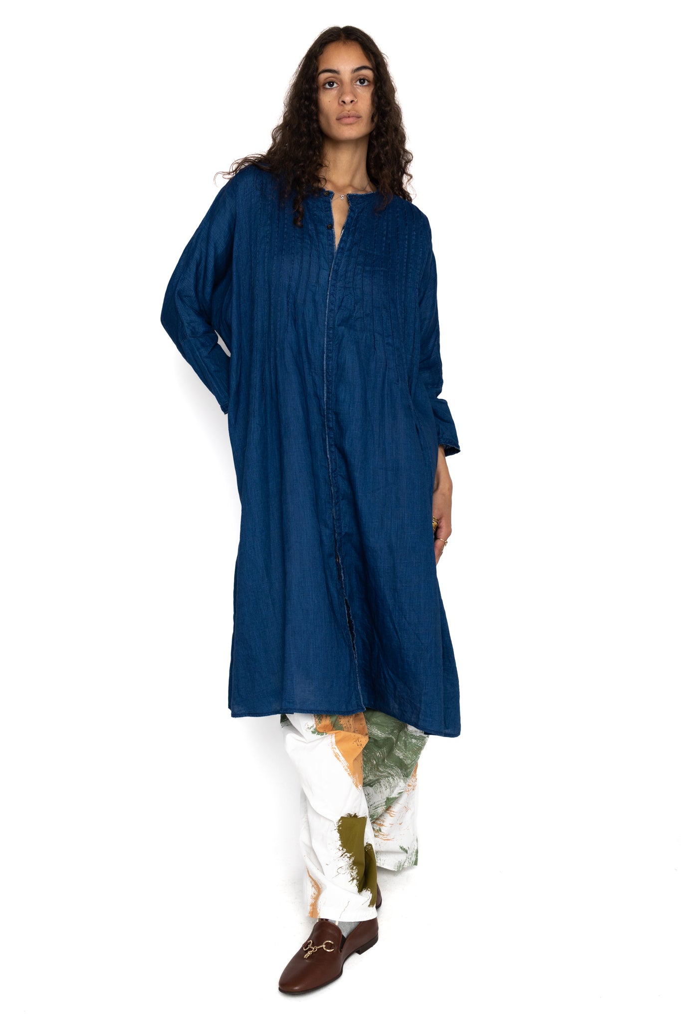 French Cloth Linen Pintucks O'KEEFFE Dress - Indigo