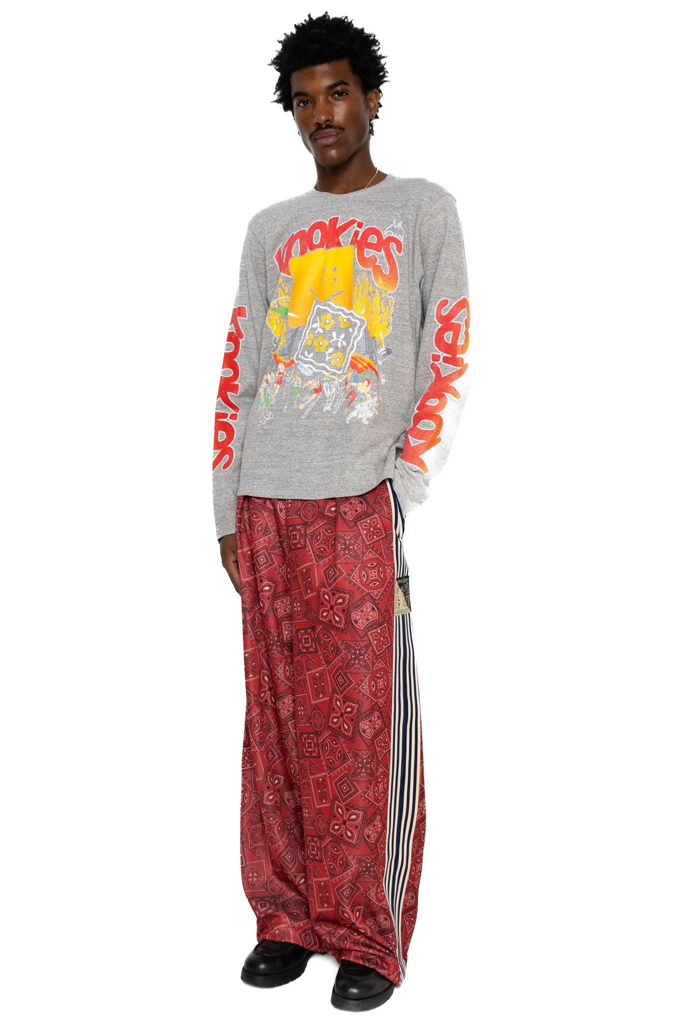 Smooth Jersey COOKIE Bandana Baggy Track Pants - Red