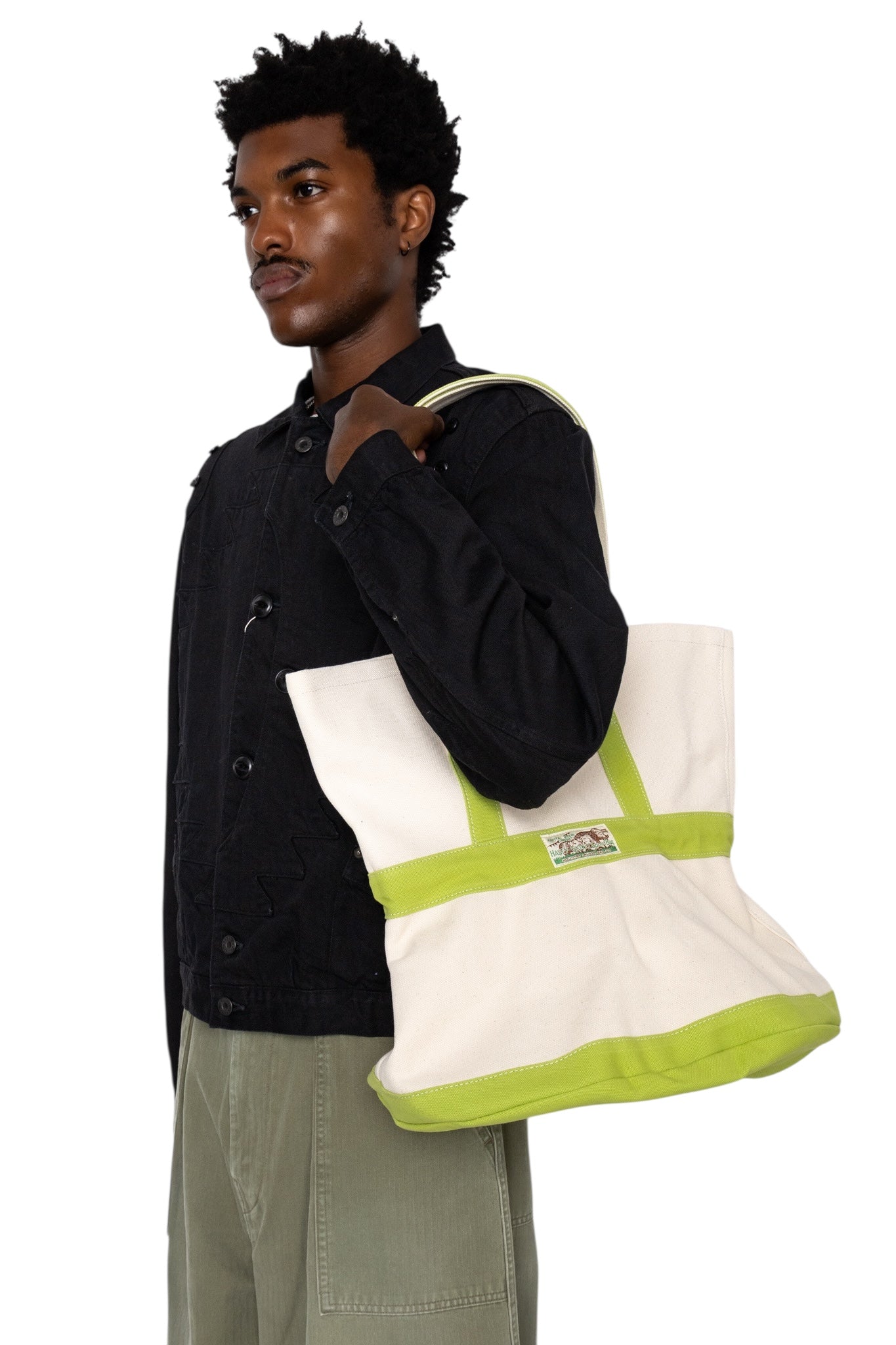#4 Canvas ELEPHANT TOTE BAG M - Ecru x Green